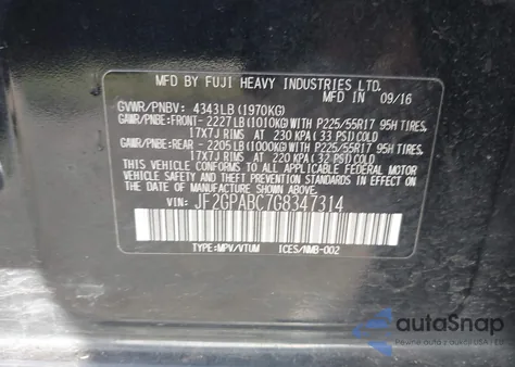 2016 Subaru Crosstrek 2.0I Premium из США, поврежденный, VIN JF2GPABC7G8347314